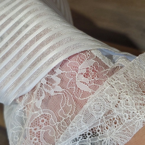 NWT Marchesa Notte off white striped mesh over lace high low hem dress - Picture 8 of 10